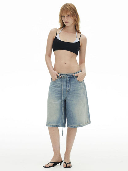 AFTADAWN Classic Washed Wide Leg Mid Rise Women&