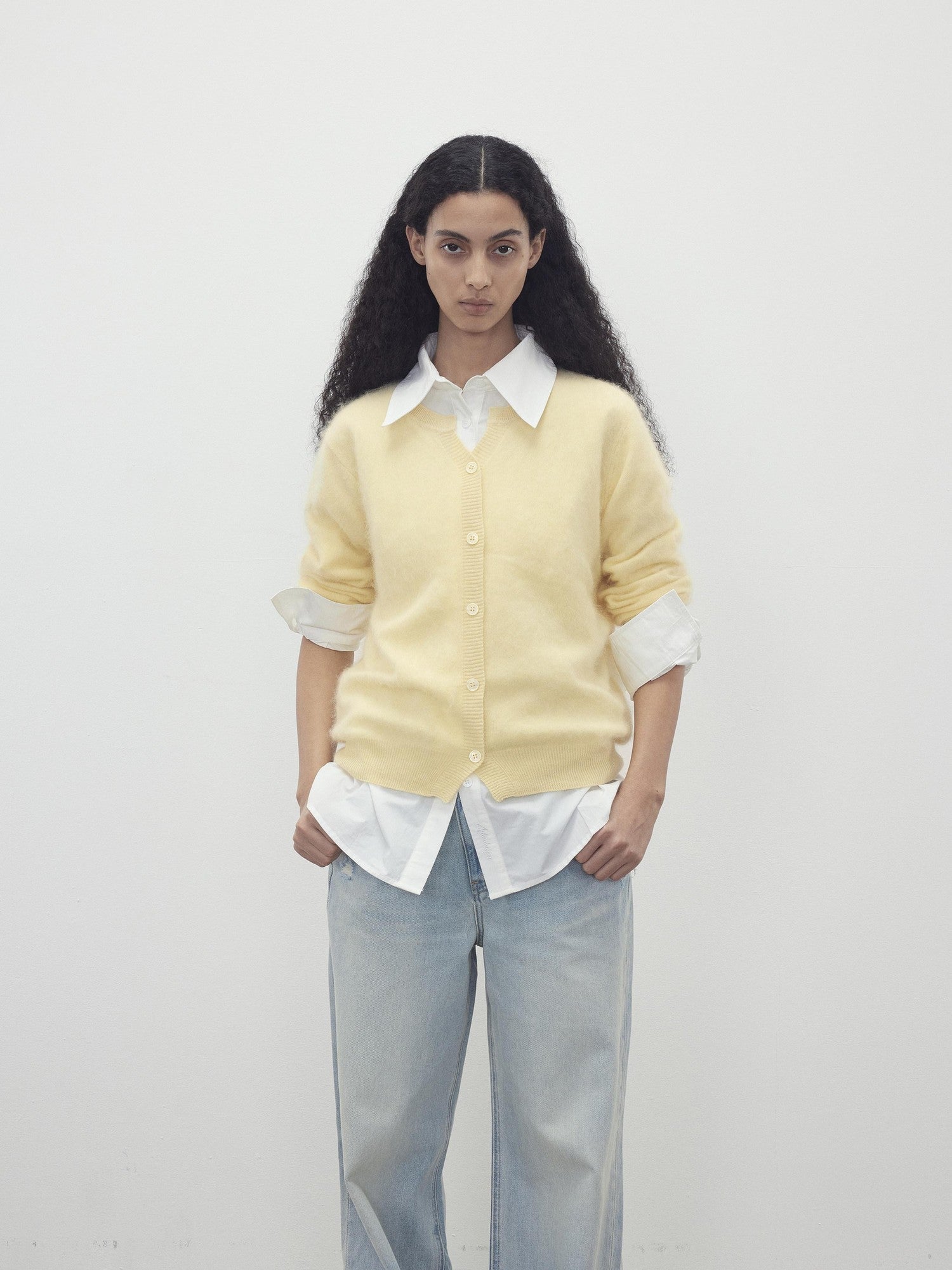 AFTADAWN Cloud Soft V-neck Single Row Buttons Relaxed Women&