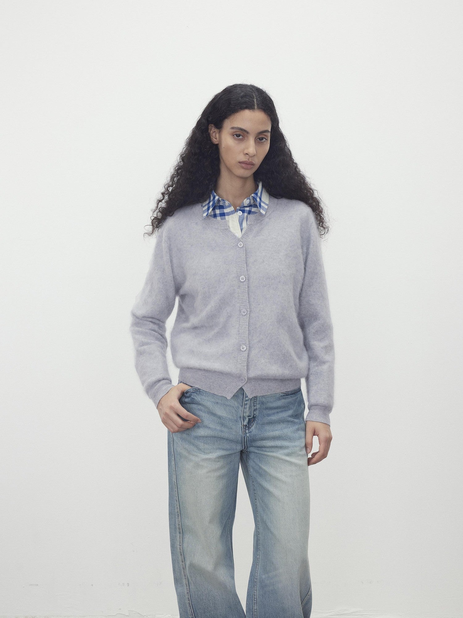 AFTADAWN Cloud Soft V-neck Single Row Buttons Relaxed Women&