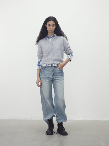 AFTADAWN Cloud Soft V-neck Single Row Buttons Relaxed Women&