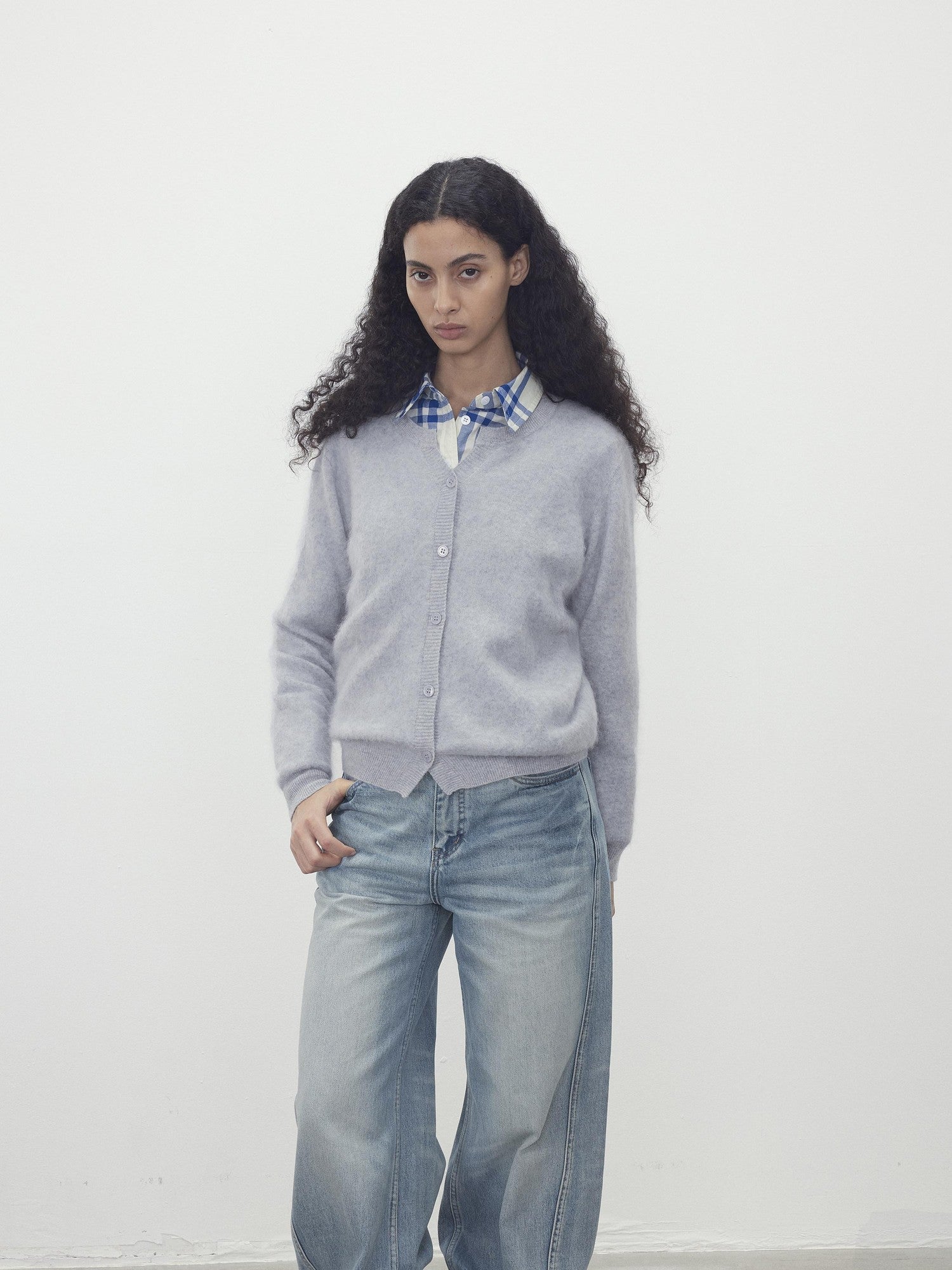 AFTADAWN Cloud Soft V-neck Single Row Buttons Relaxed Women&