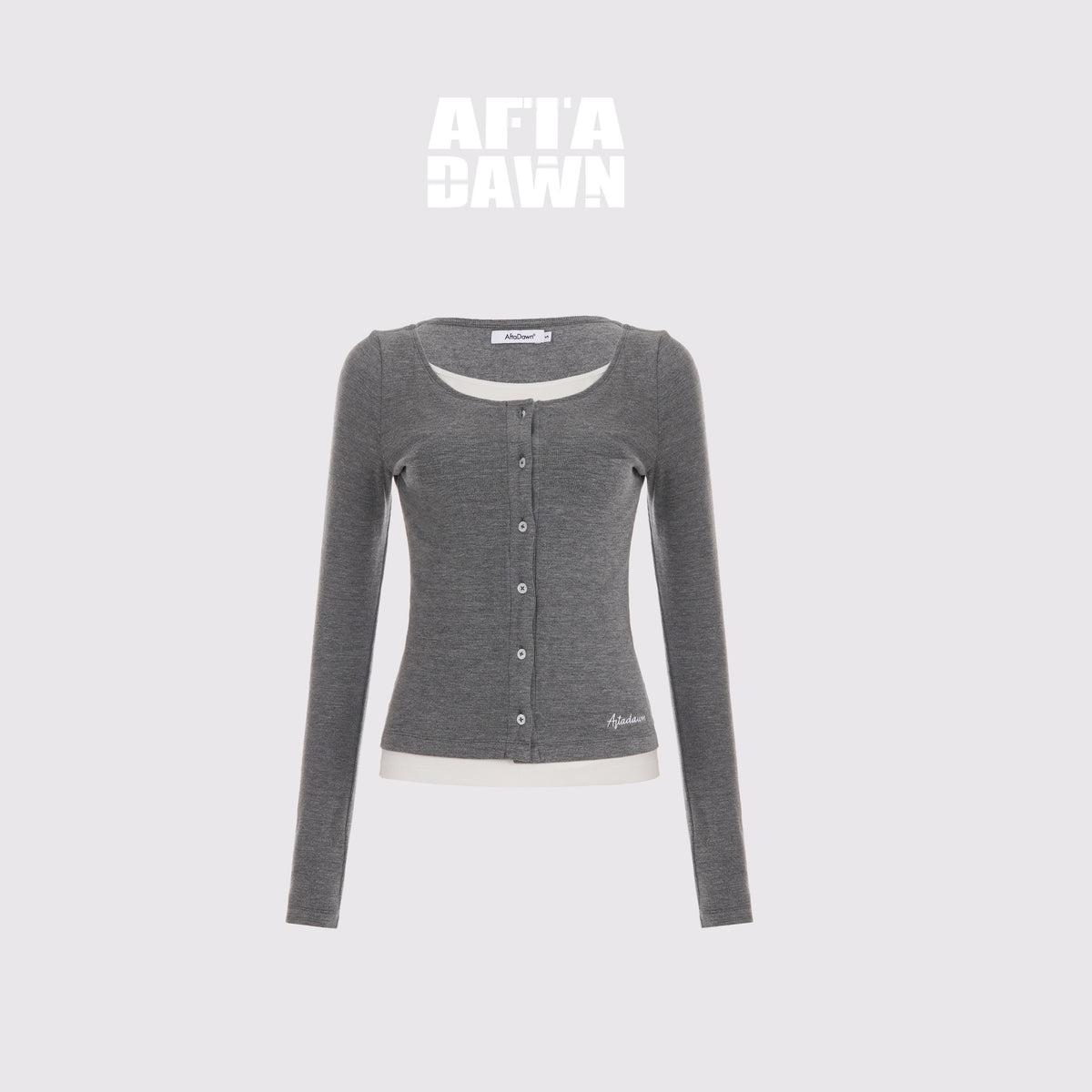 AFTADAWN_Color_Block_Faux_Layered_Button_Slim_Fit_Cotton_Wool_Women&
