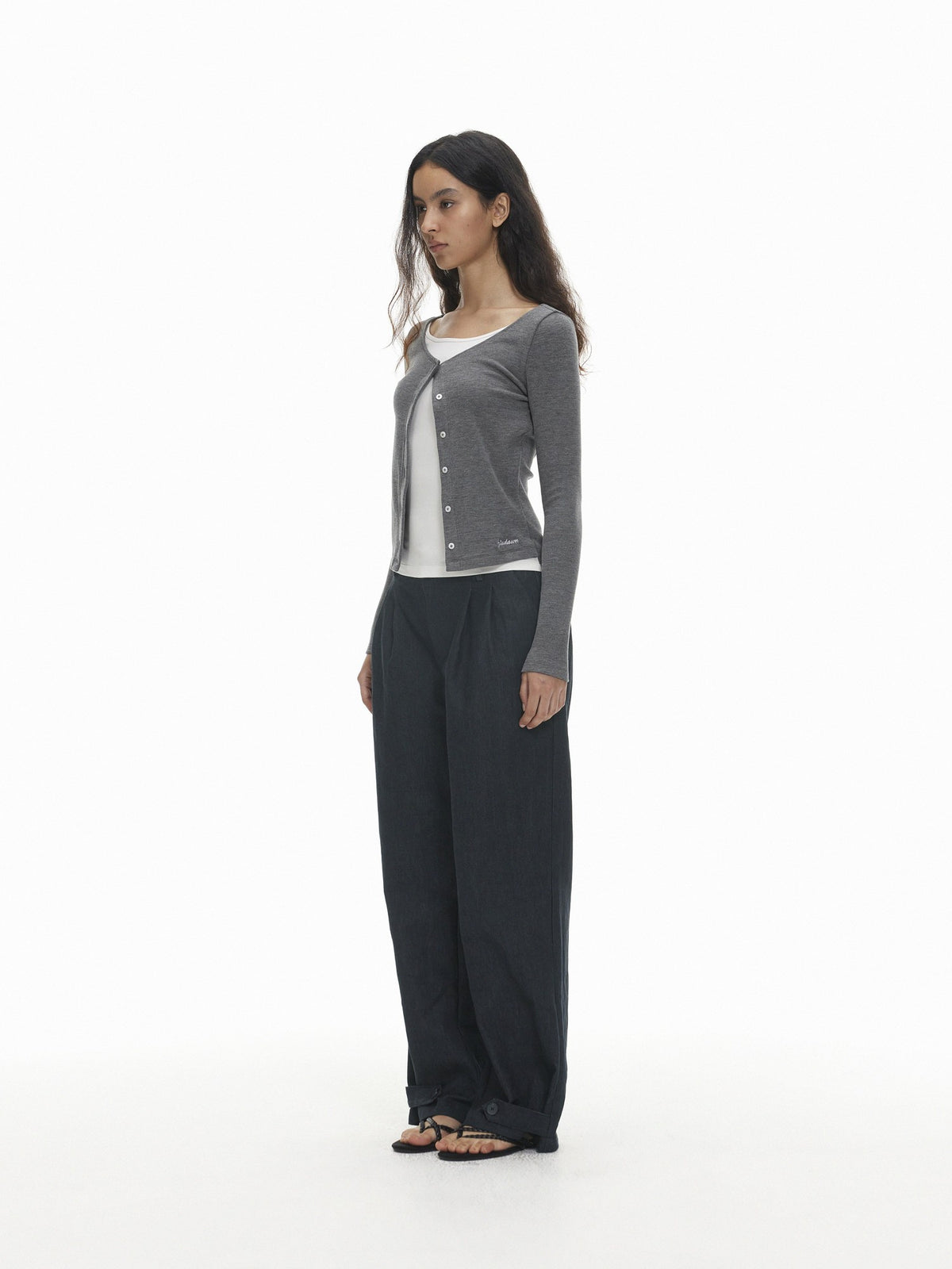AFTADAWN Color Block Faux Layered Button Slim Fit Cotton Wool Women&