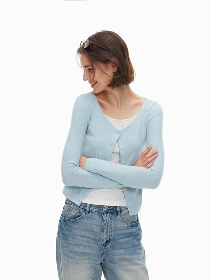 AFTADAWN Color Block Faux Layered Button Slim Fit Cotton Wool Women&