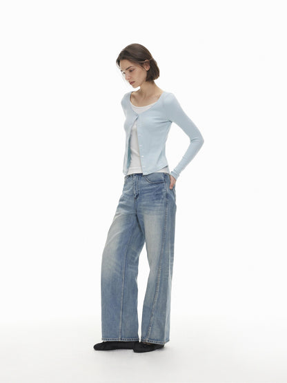 AFTADAWN Color Block Faux Layered Button Slim Fit Cotton Wool Women&