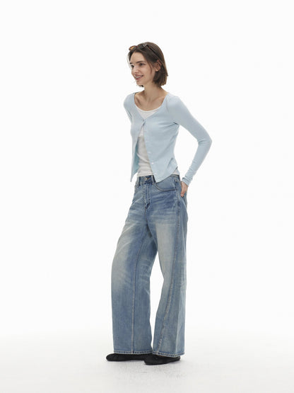 AFTADAWN Color Block Faux Layered Button Slim Fit Cotton Wool Women&