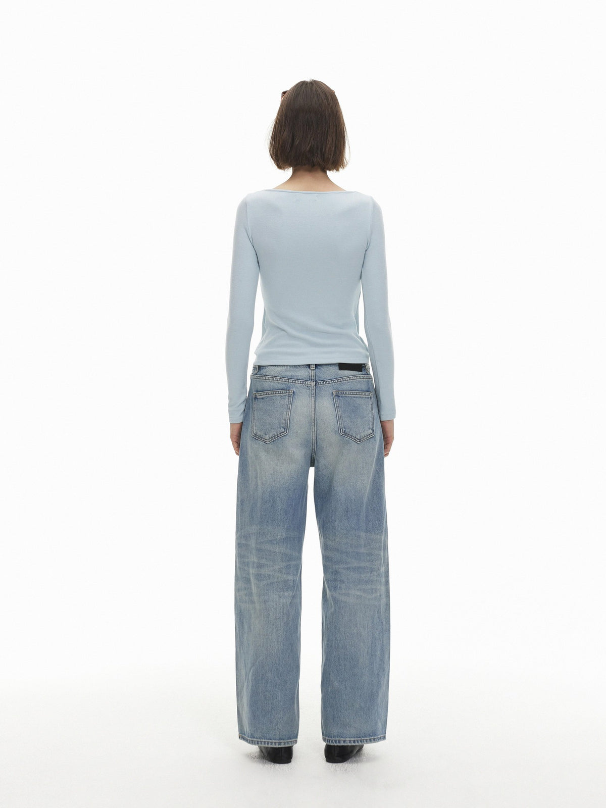 AFTADAWN Color Block Faux Layered Button Slim Fit Cotton Wool Women&