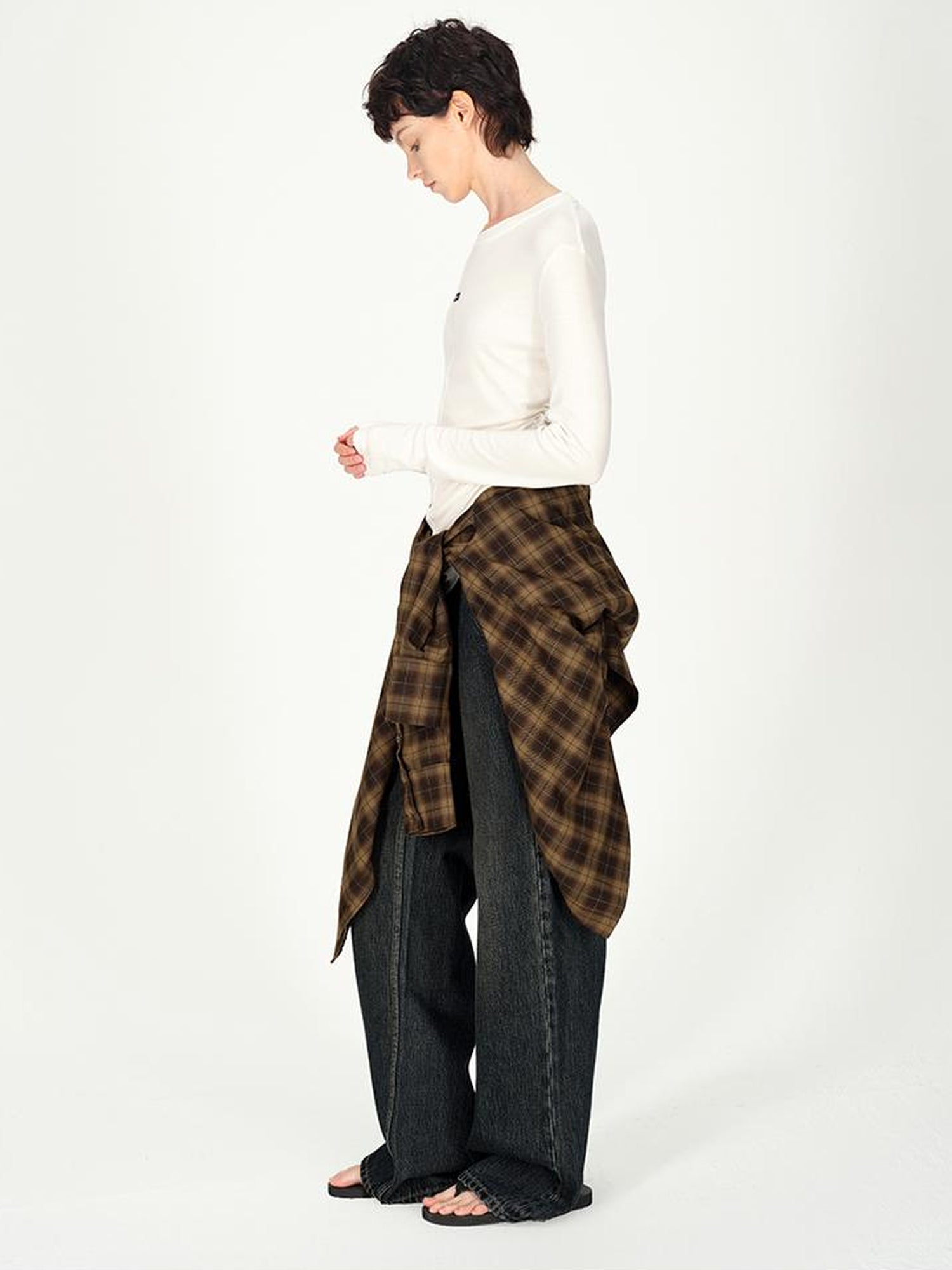 AFTADAWN Color Block Plaid Lapel Shirt