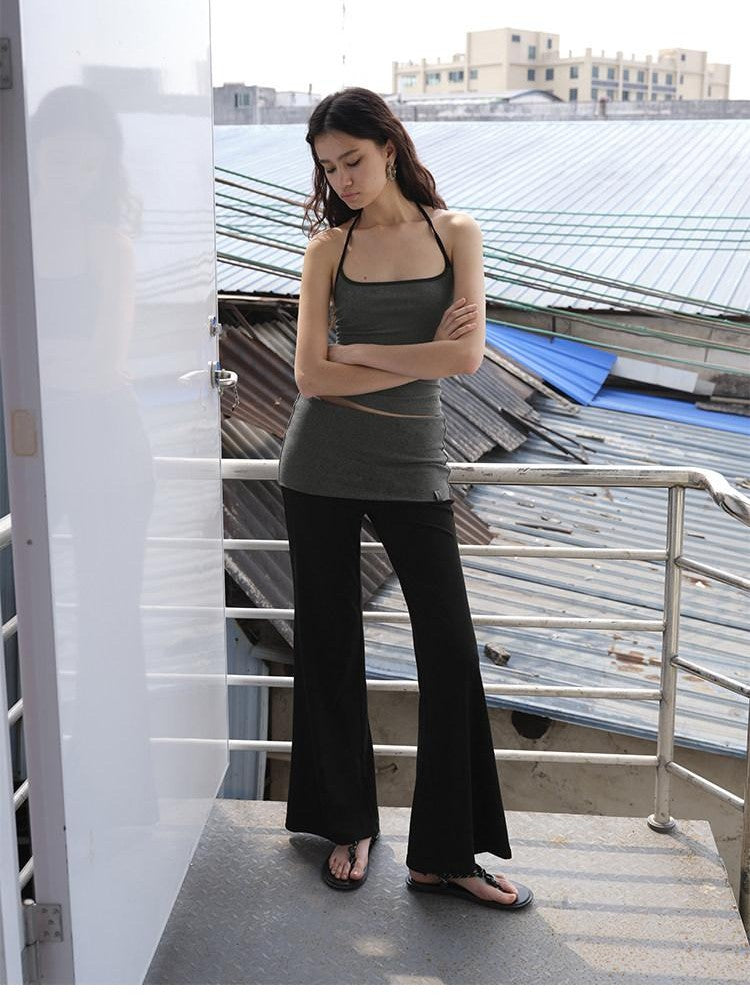 AFTADAWN Colorblock Backless Halter Tie Slim Women&