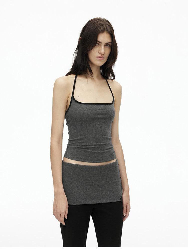 AFTADAWN Colorblock Backless Halter Tie Slim Women&