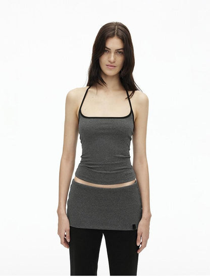 AFTADAWN Colorblock Backless Halter Tie Slim Women&