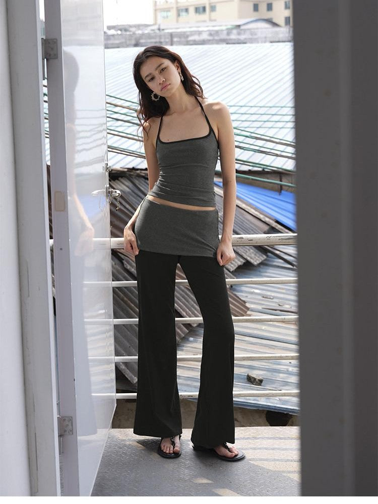 AFTADAWN Colorblock Backless Halter Tie Slim Women&