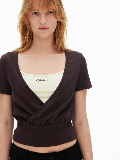 AFTADAWN Colorblock Crossover Deep V Embroidered Women&
