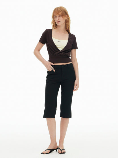 AFTADAWN Colorblock Crossover Deep V Embroidered Women&
