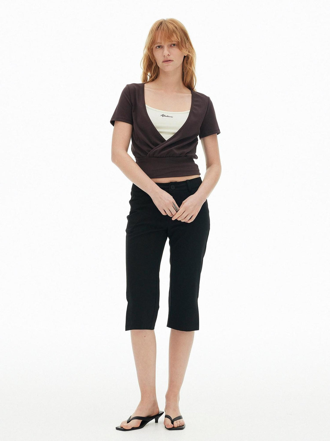 AFTADAWN Colorblock Crossover Deep V Embroidered Women&