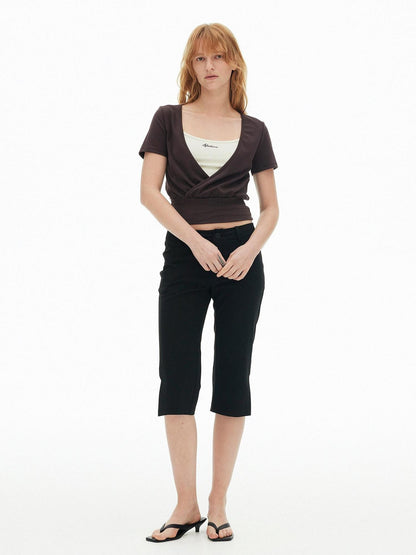 AFTADAWN Colorblock Crossover Deep V Embroidered Women&