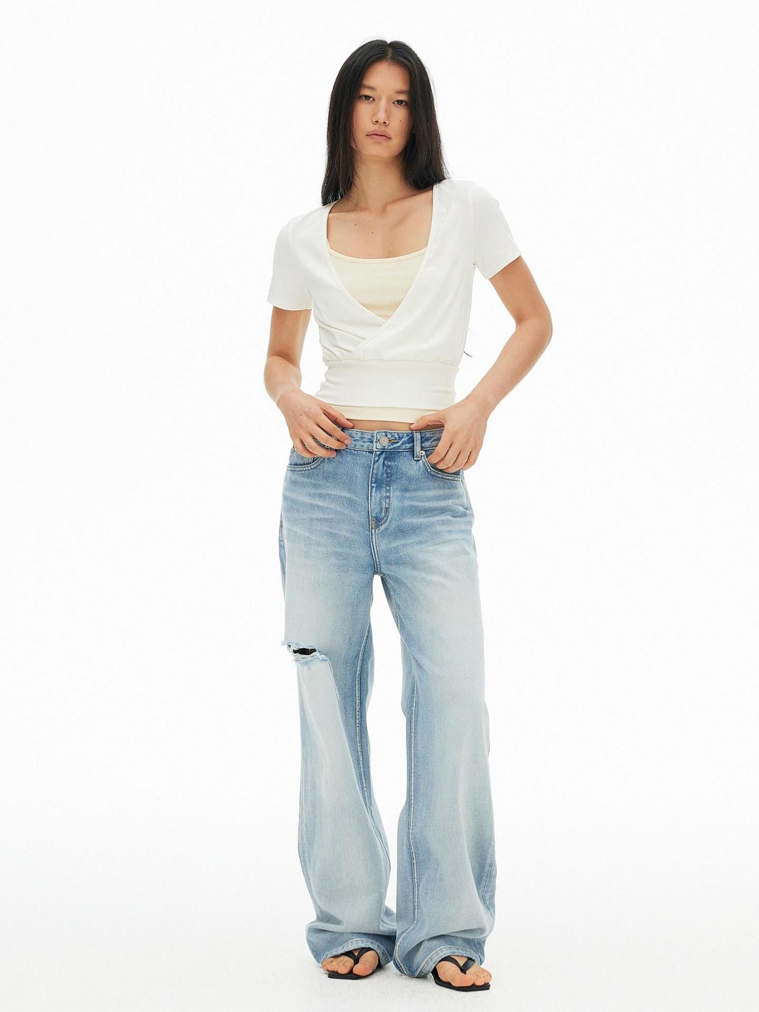 AFTADAWN Colorblock Crossover Deep V Embroidered Women&