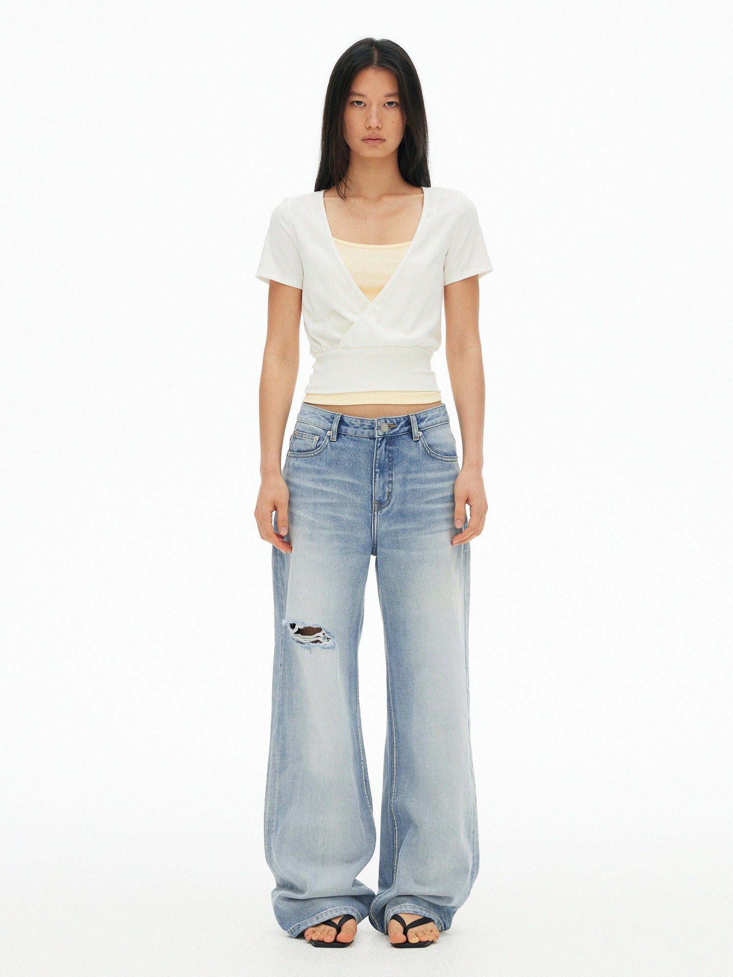 AFTADAWN Colorblock Crossover Deep V Embroidered Women&