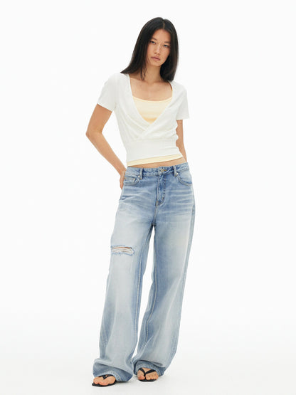 AFTADAWN Colorblock Crossover Deep V Embroidered Women&