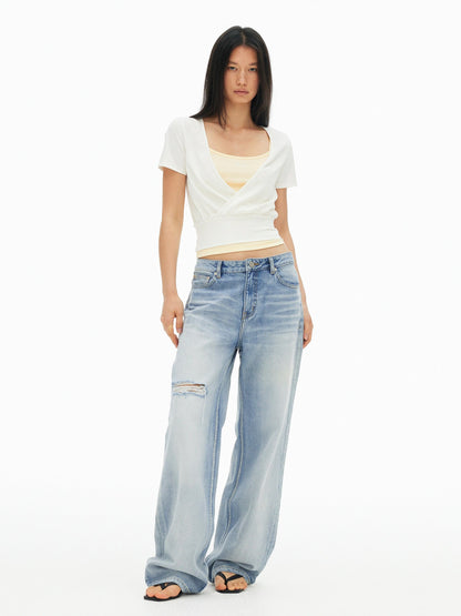 AFTADAWN Colorblock Crossover Deep V Embroidered Women&