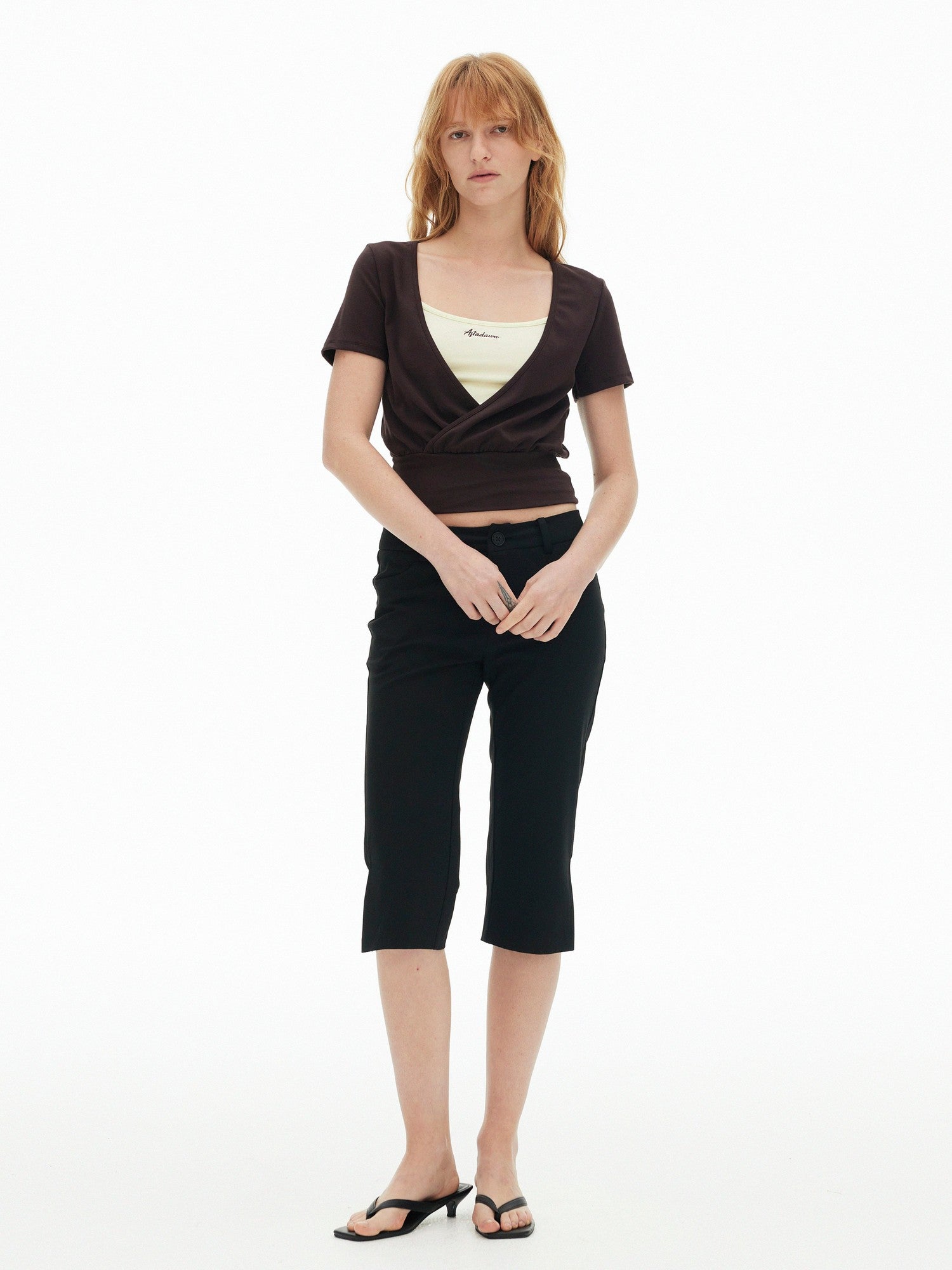 AFTADAWN Colorblock Crossover Deep V Embroidered Women&