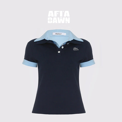 AFTADAWN_Colorblock_Double_Collar_Polo_Henley_Button_Women&