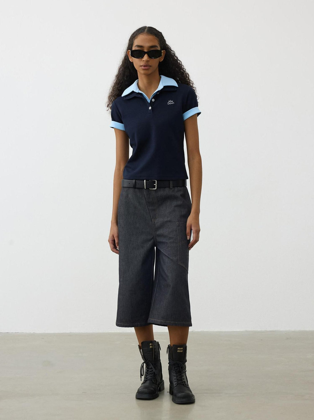 AFTADAWN Colorblock Double Collar Polo Henley Button Women&