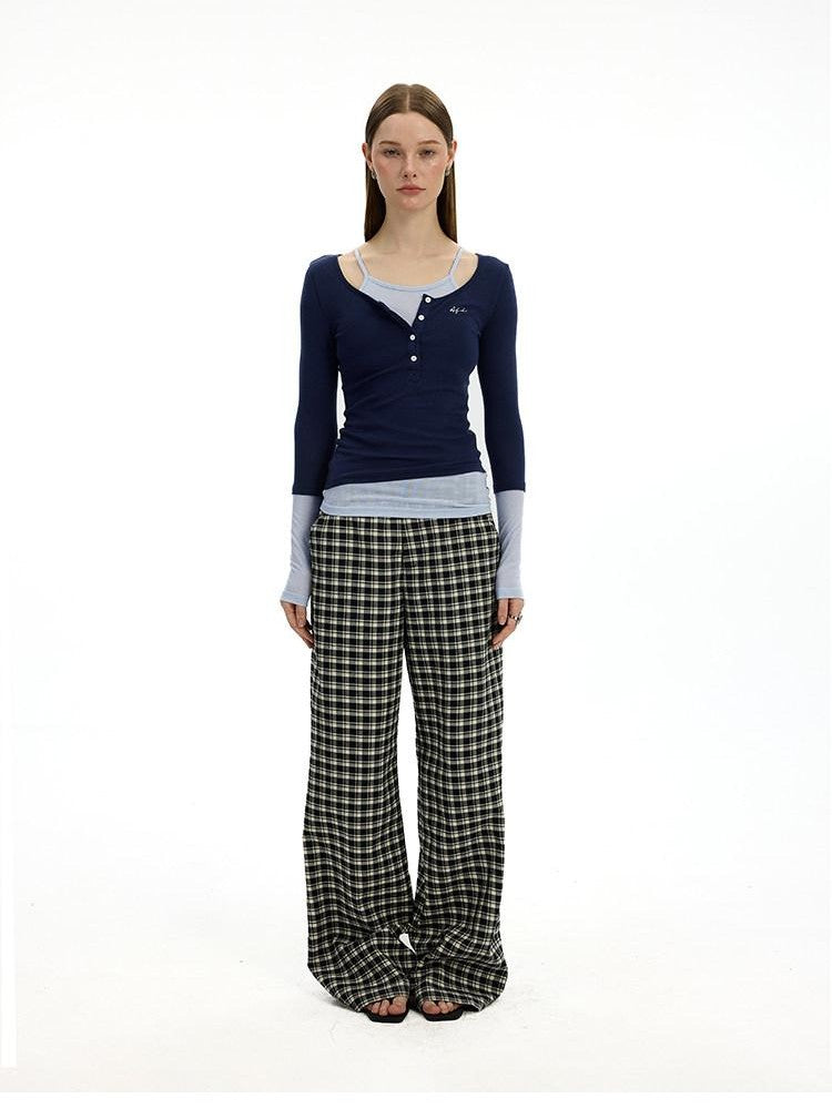 AFTADAWN Colorblock Faux Two Piece Henley Women&