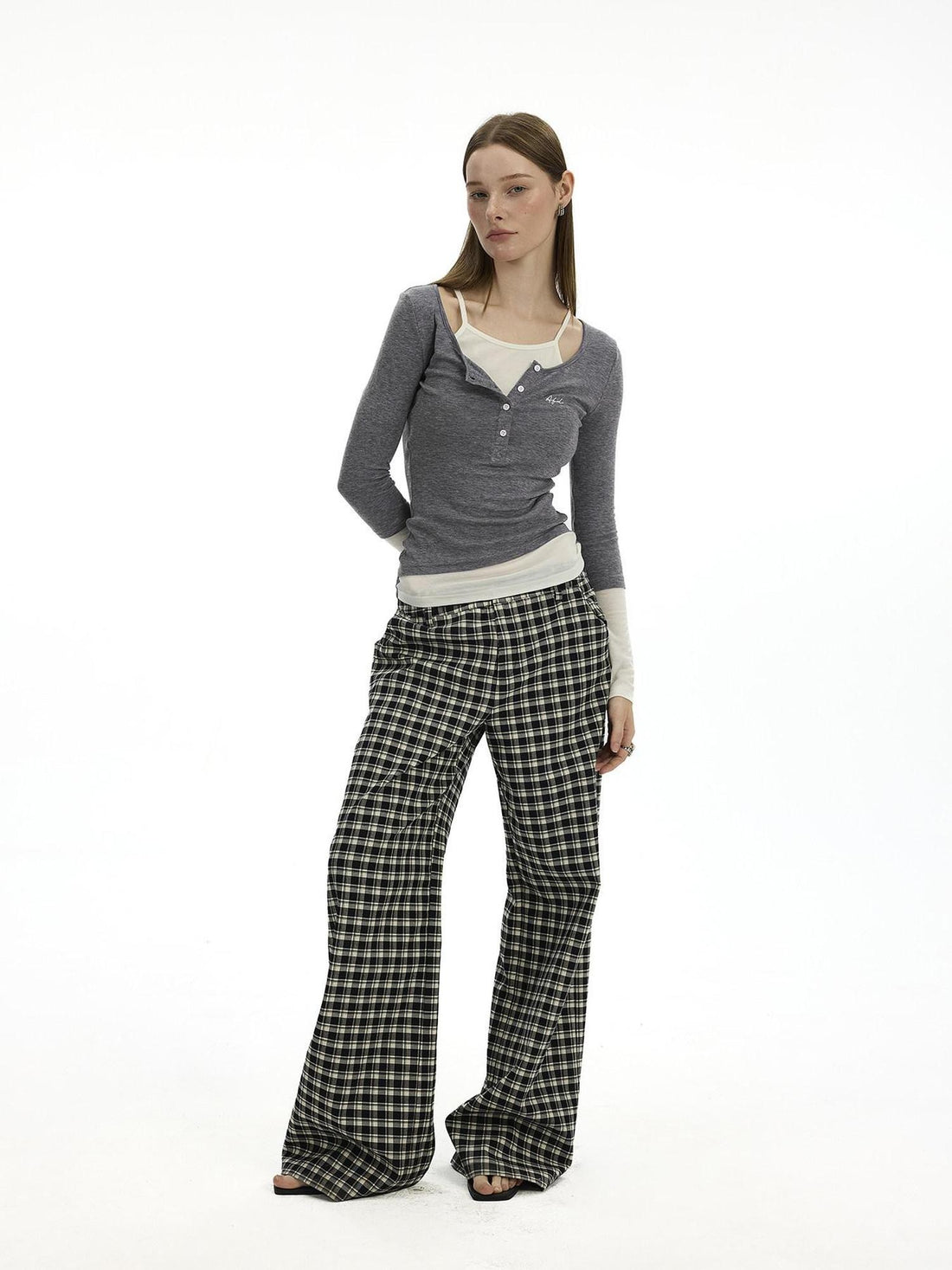 AFTADAWN Colorblock Faux Two Piece Henley Women&
