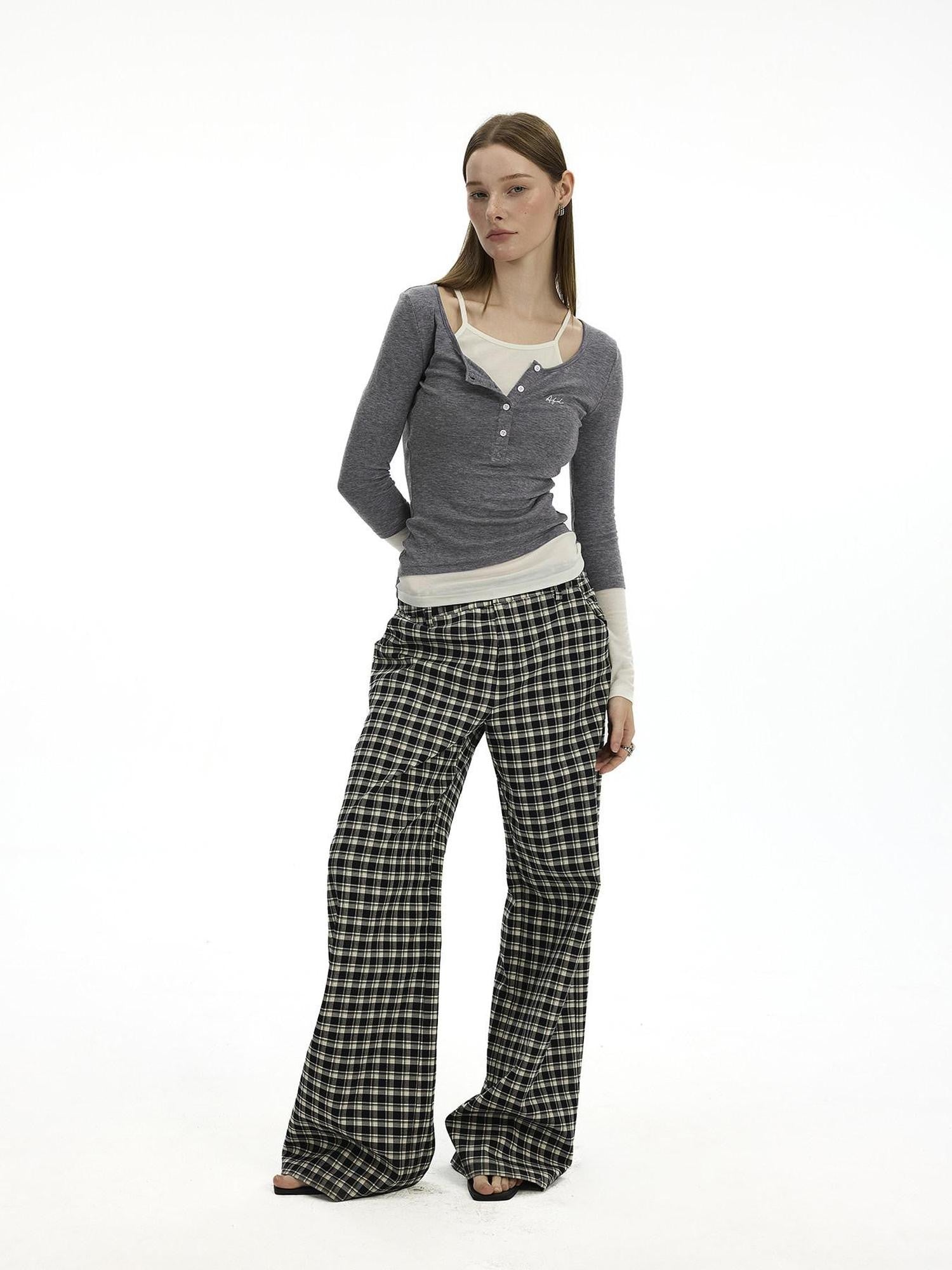 AFTADAWN Colorblock Faux Two Piece Henley Women&