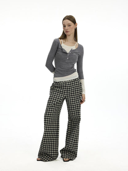AFTADAWN Colorblock Faux Two Piece Henley Women&