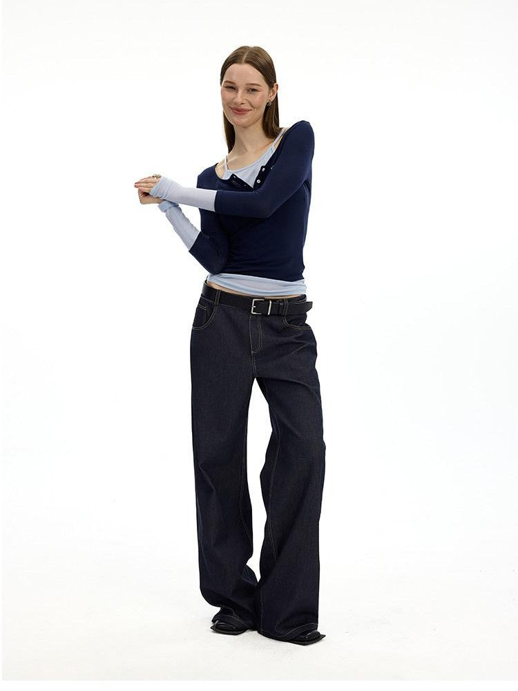 AFTADAWN Colorblock Faux Two Piece Henley Women&