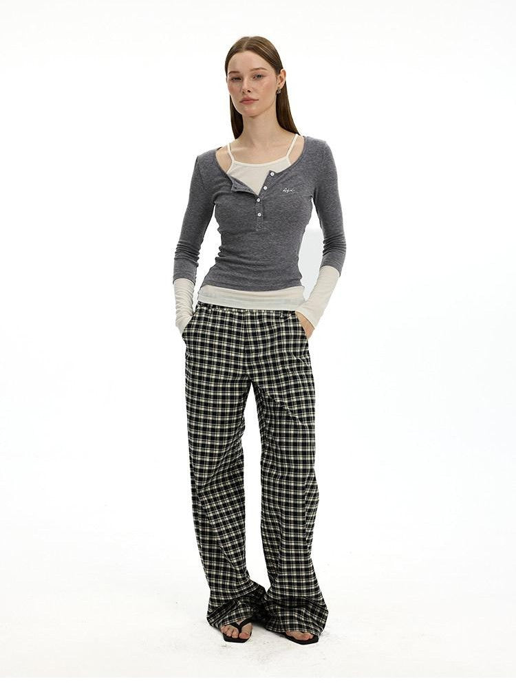AFTADAWN Colorblock Faux Two Piece Henley Women&