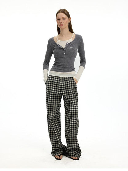 AFTADAWN Colorblock Faux Two Piece Henley Women&