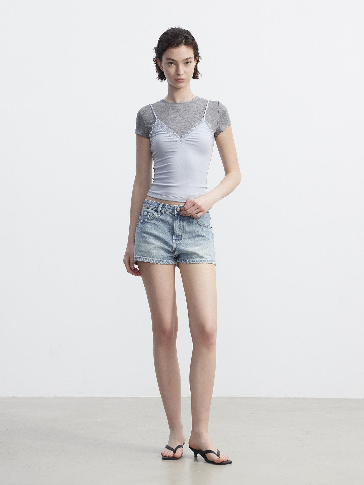 AFTADAWN Colorblock Lace Bow Layered Faux Two Piece Women&