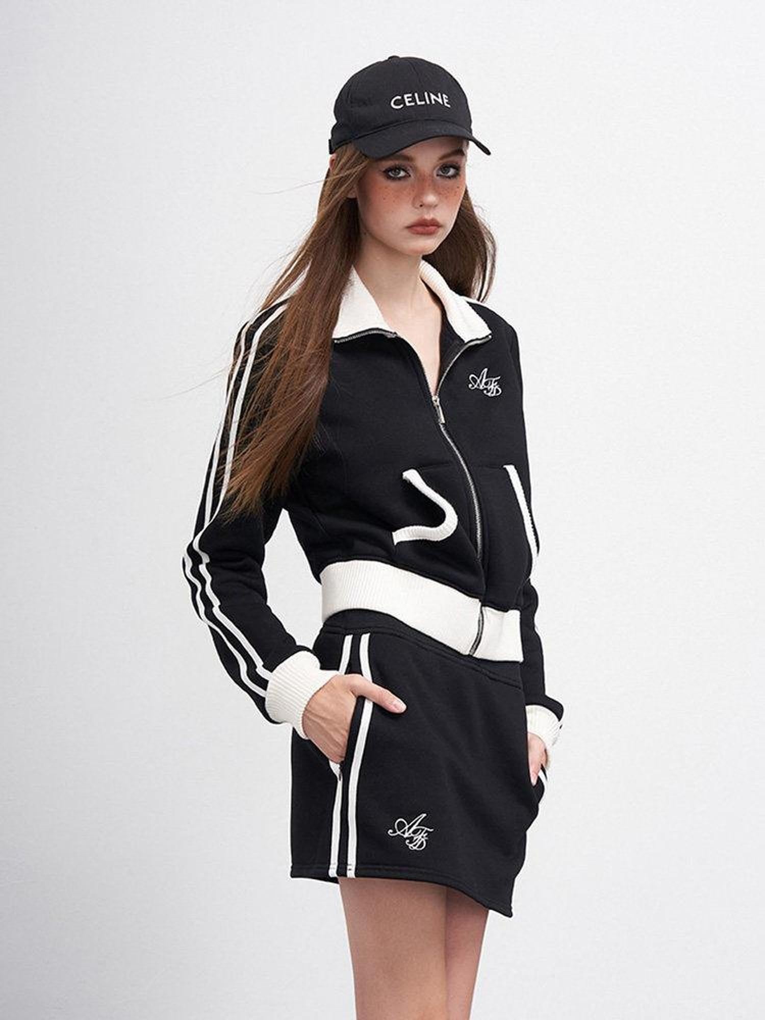AFTADAWN Colorblock Letter Embroidered Fleece Women&