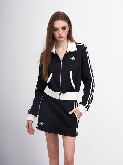 AFTADAWN Colorblock Letter Embroidered Fleece Women&