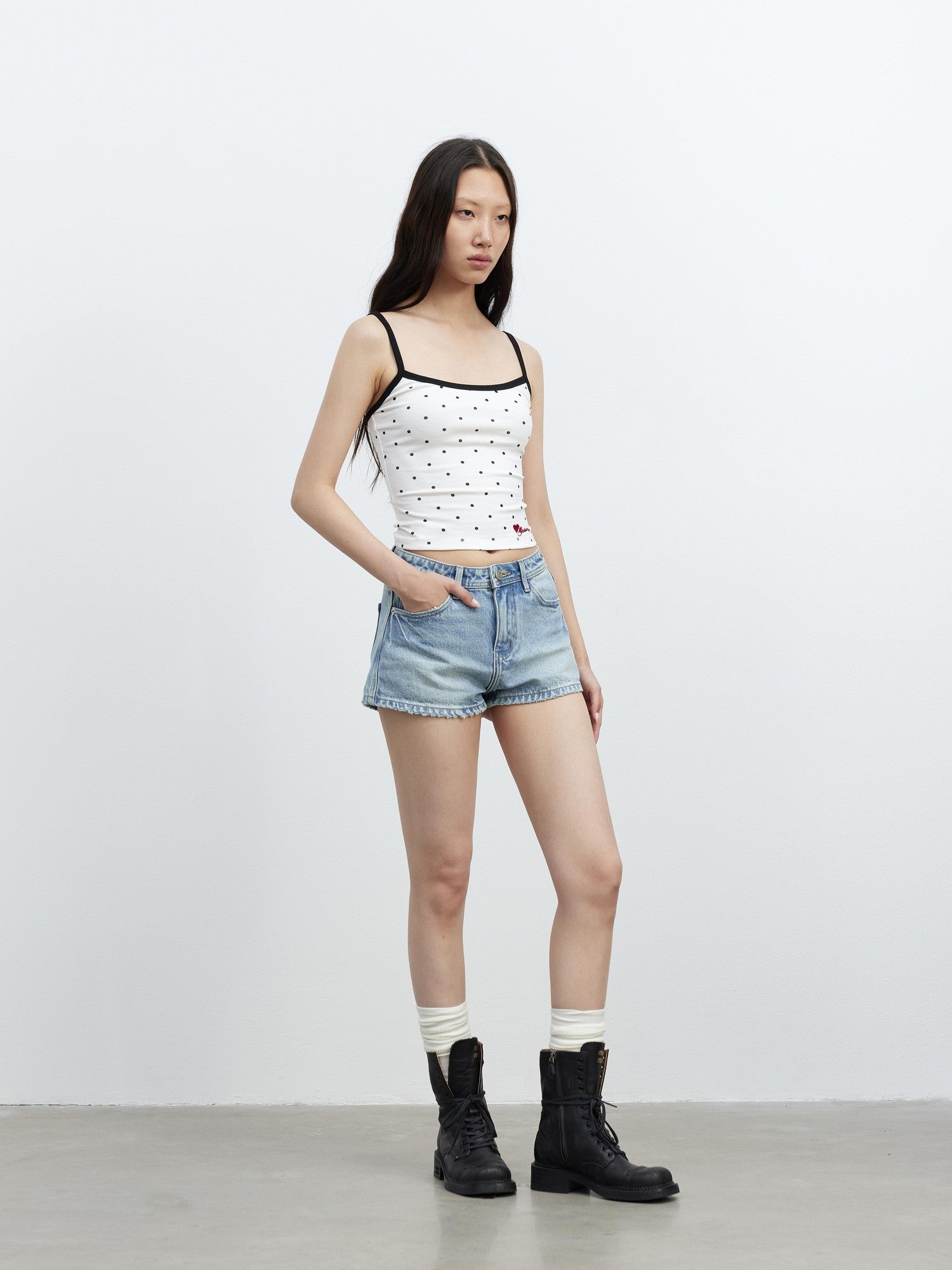 AFTADAWN Colorblock Polka Dot Embroidered Slim Fit Women&
