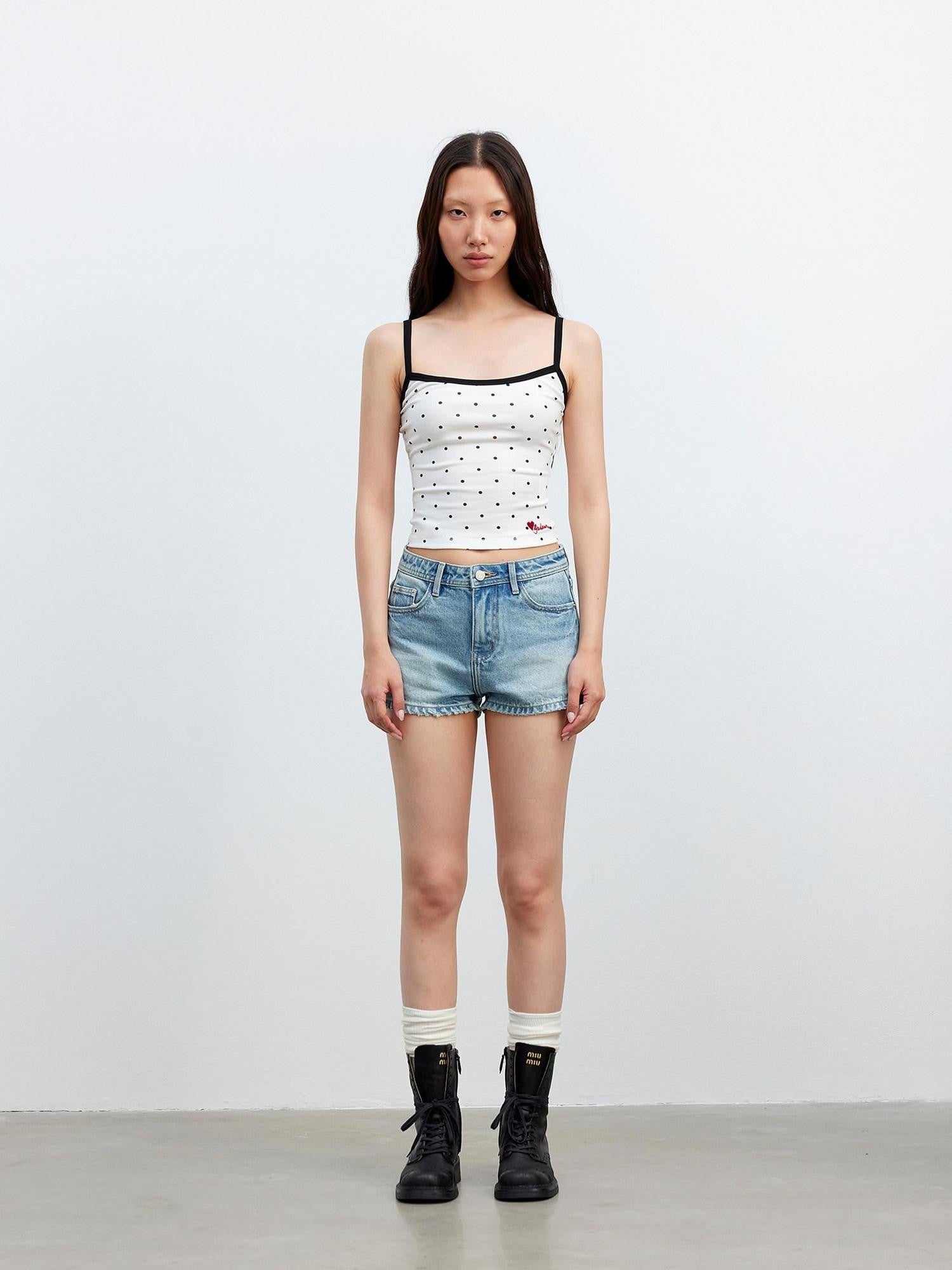 AFTADAWN Colorblock Polka Dot Embroidered Slim Fit Women&