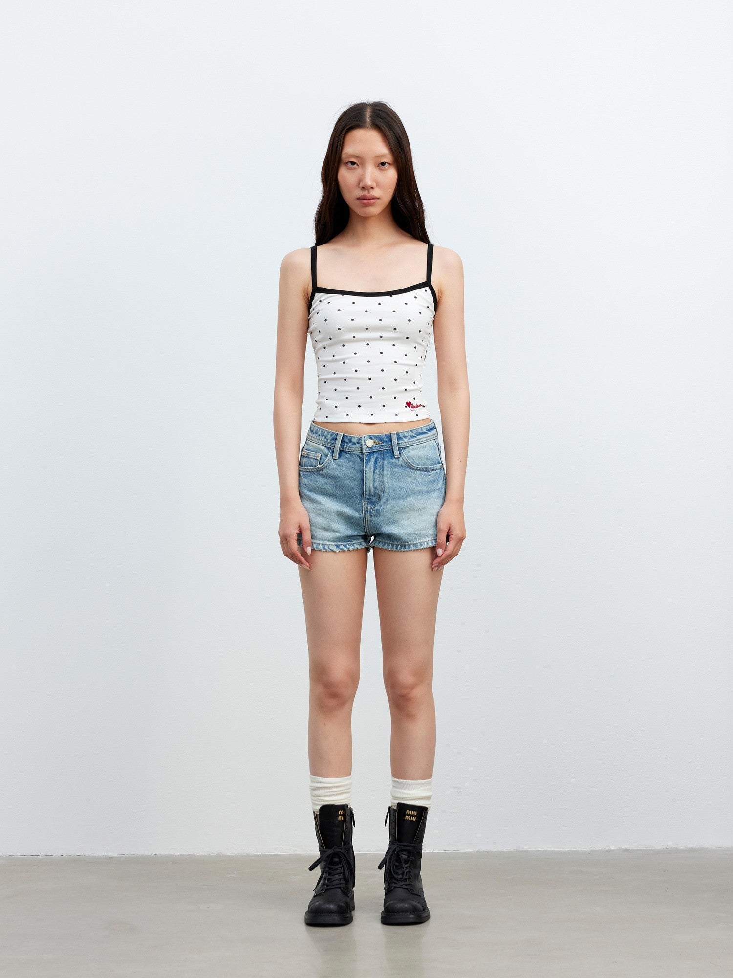 AFTADAWN Colorblock Polka Dot Embroidered Slim Fit Women&