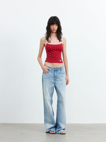 AFTADAWN Colorblock Polka Dot Embroidered Slim Fit Women&