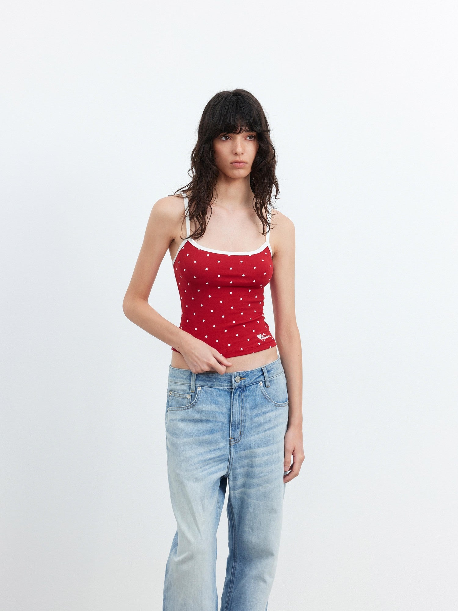 AFTADAWN Colorblock Polka Dot Embroidered Slim Fit Women&