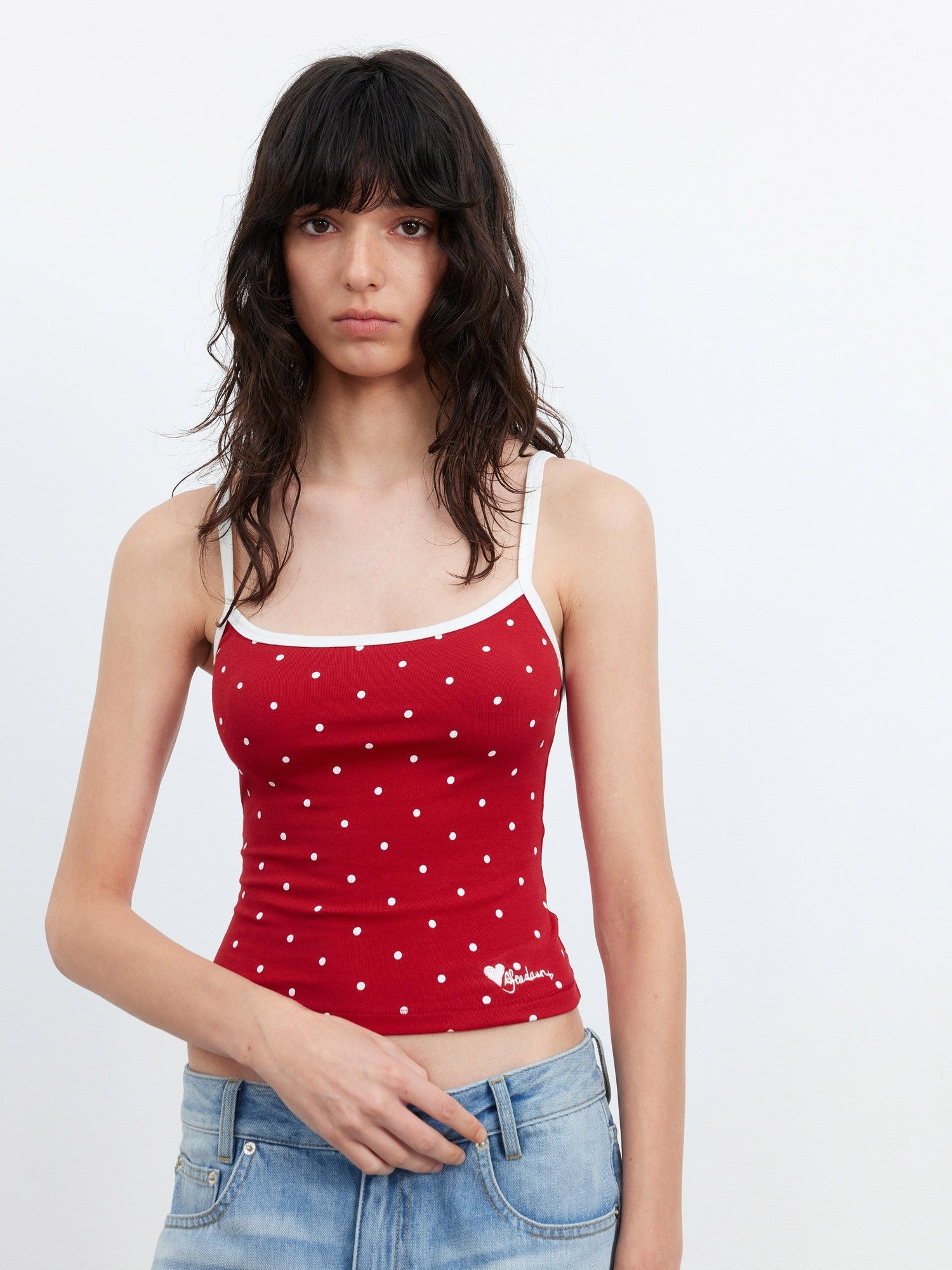 AFTADAWN Colorblock Polka Dot Embroidered Slim Fit Women&