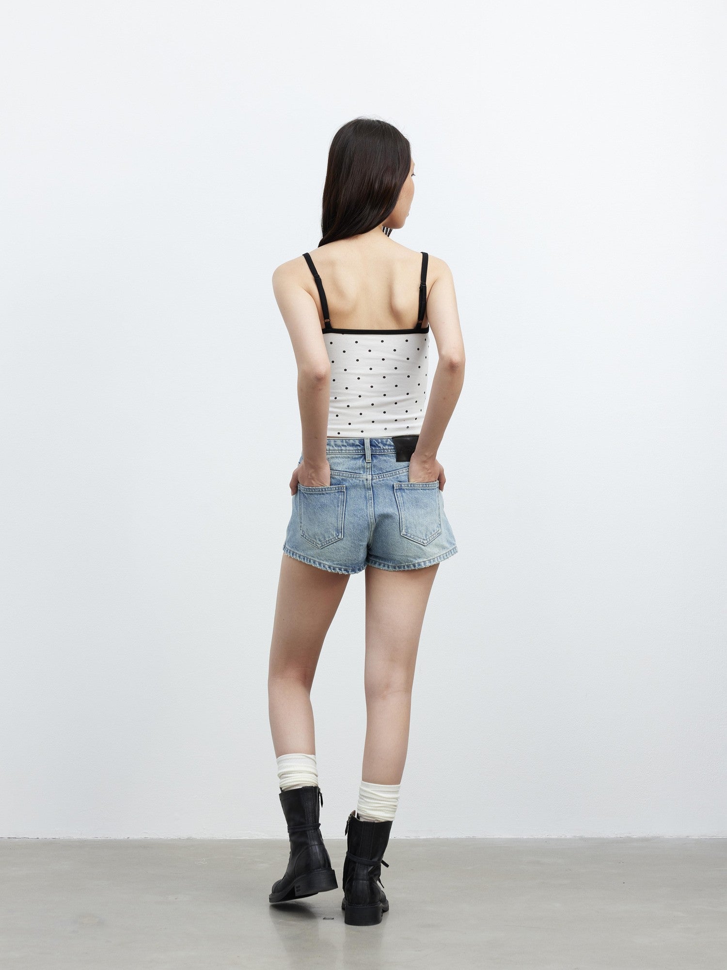 AFTADAWN Colorblock Polka Dot Embroidered Slim Fit Women&