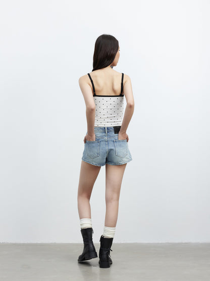 AFTADAWN Colorblock Polka Dot Embroidered Slim Fit Women&
