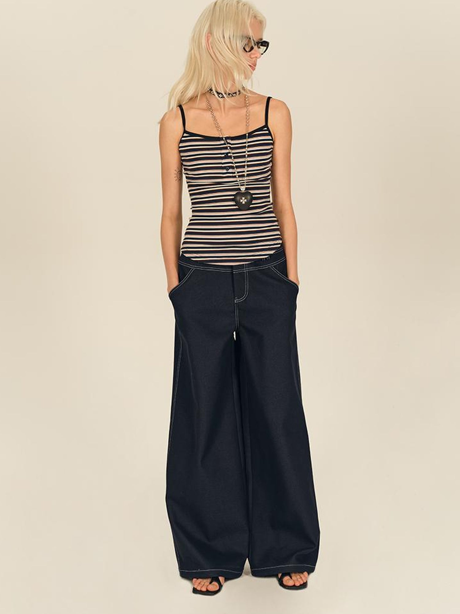 AFTADAWN Colorblock Stripe Button Camisole