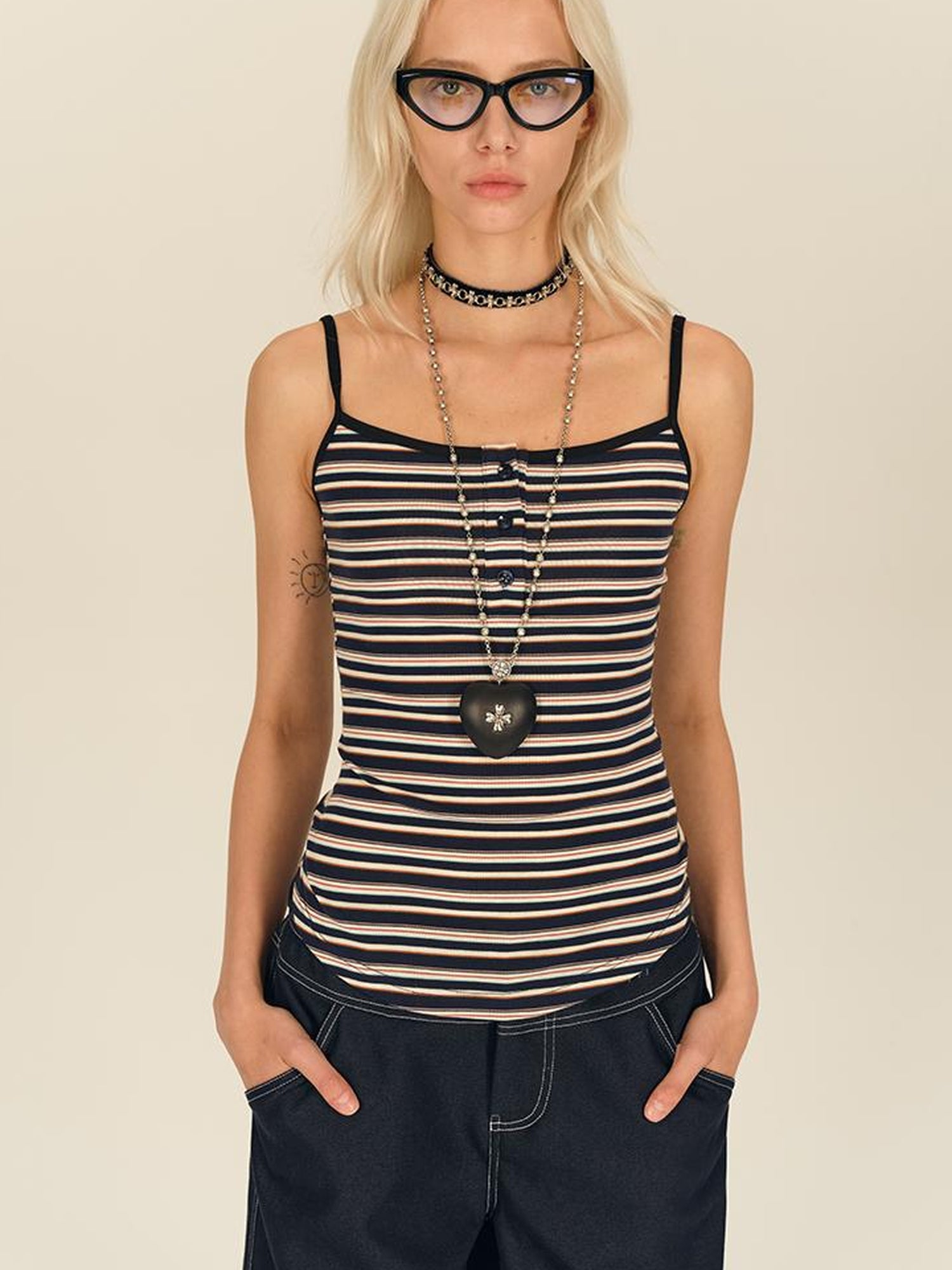 AFTADAWN Colorblock Stripe Button Camisole