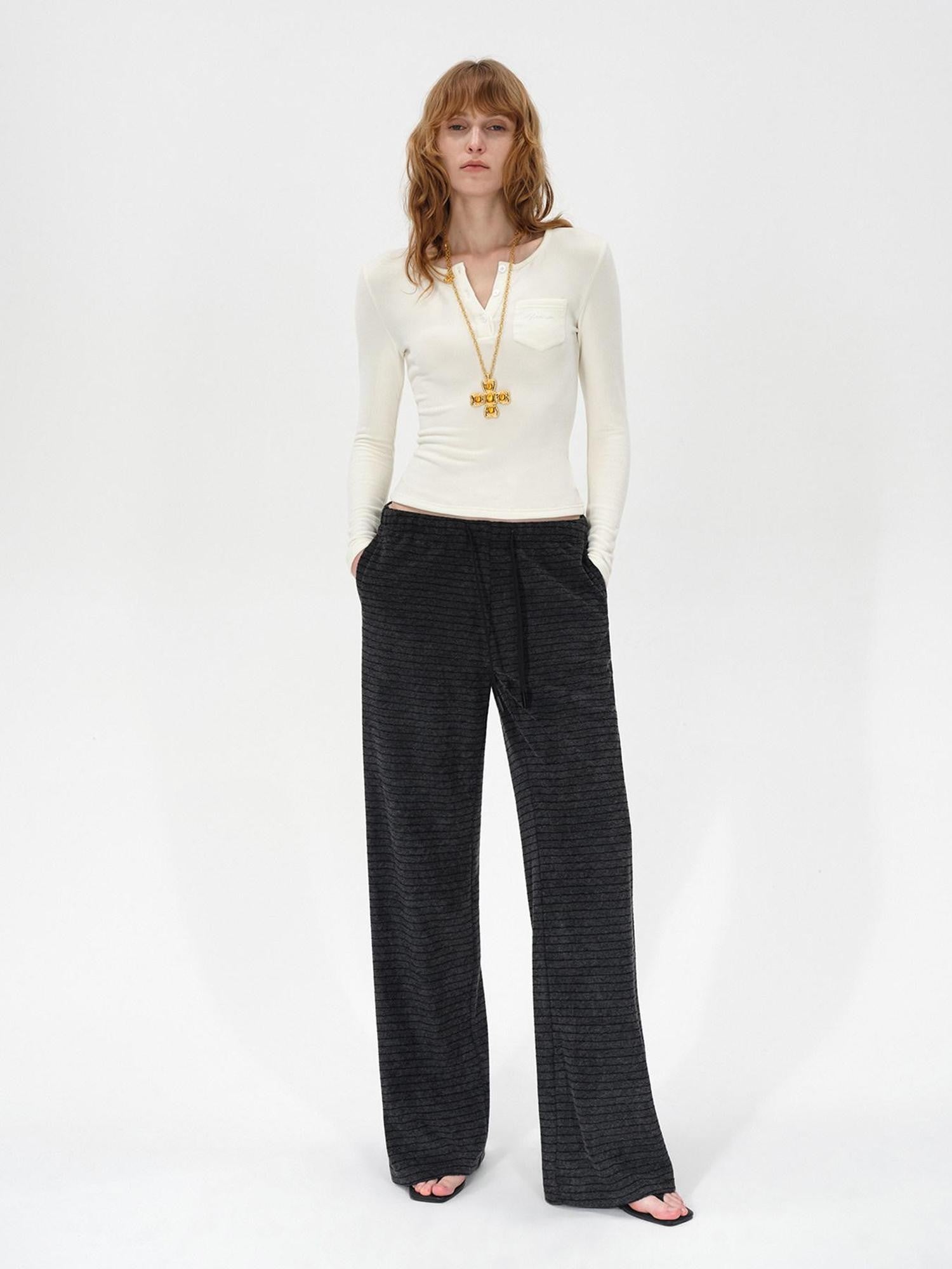 AFTADAWN Colorblock Stripe Elastic Waist Pocket Women&