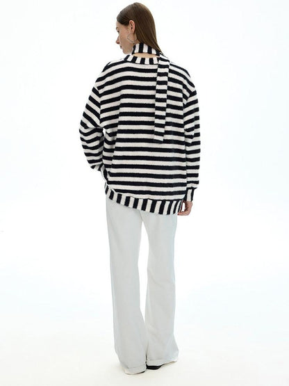 AFTADAWN Colorblock Striped V-neck Knit Embroidered Relaxed Women&