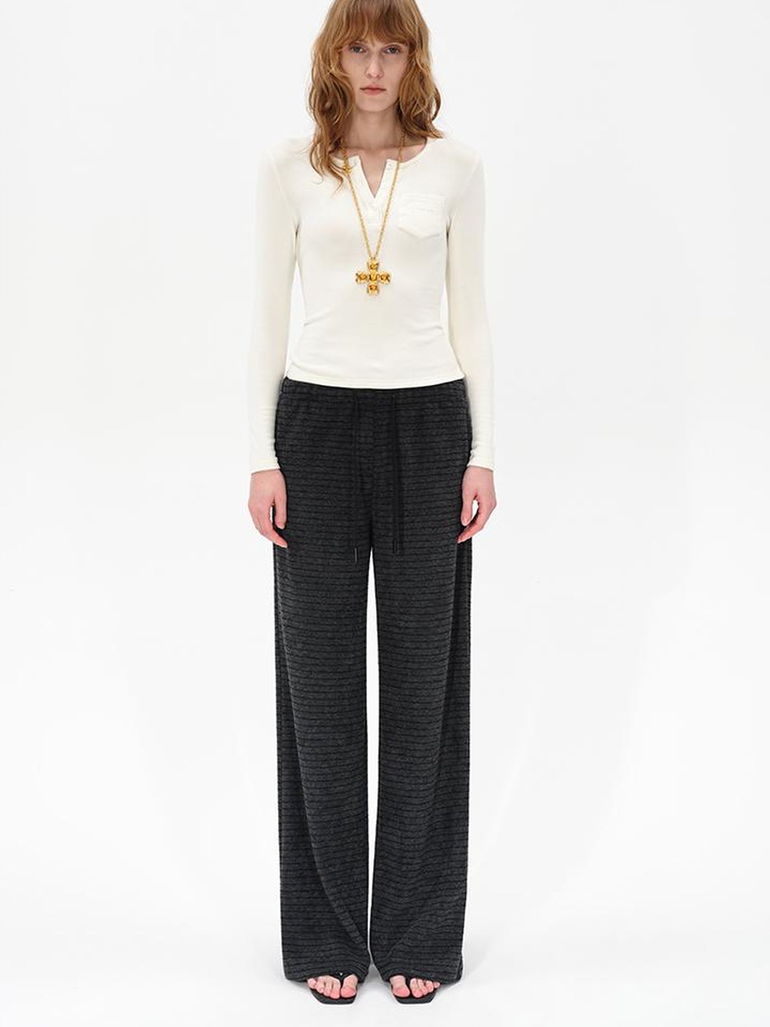 Colorblock Striped Wide Leg Trousers